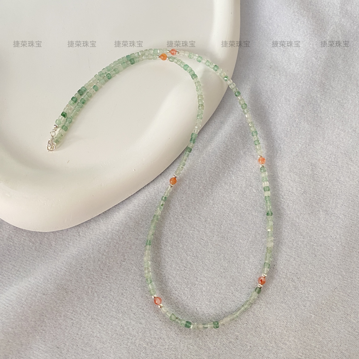 天然石草莓晶串珠南红冰飘细项链