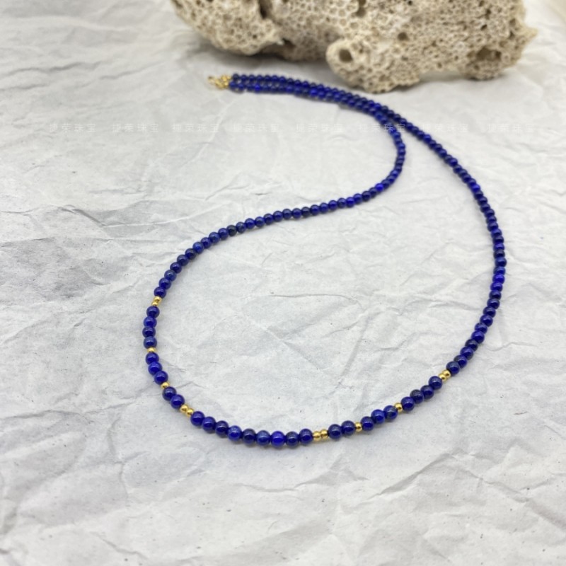 天然青金石项链蓝色水晶玉石颈链