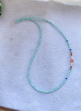 天然原矿绿松石项链米珠锁骨链女