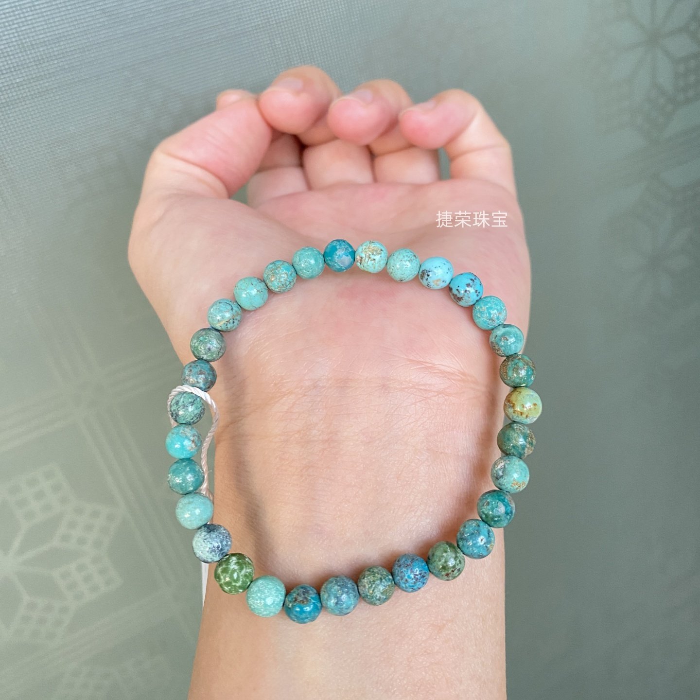 一物一图天然原矿湖北绿松石手串6mm串珠单圈素串文玩手捻手链女