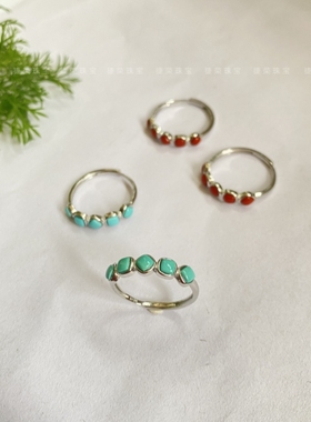 s925纯银天然绿松石戒指指环情侣