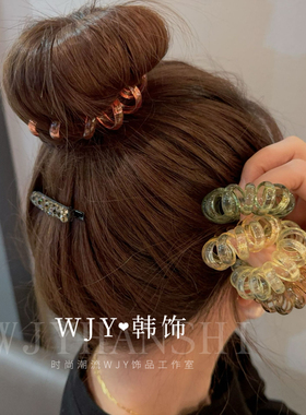 发圈女ins夏简约透明电话线网红少女扎丸子头马尾辫螺旋皮筋皮套