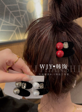 小发夹迷你后脑勺鸭嘴夹刘海边夹高级感丝绒放珍珠小捏夹百搭发卡
