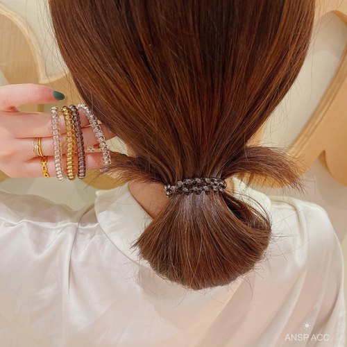 韩国东大门新款ins简约透明螺旋细电话线发圈奶茶色一组5根发绳女