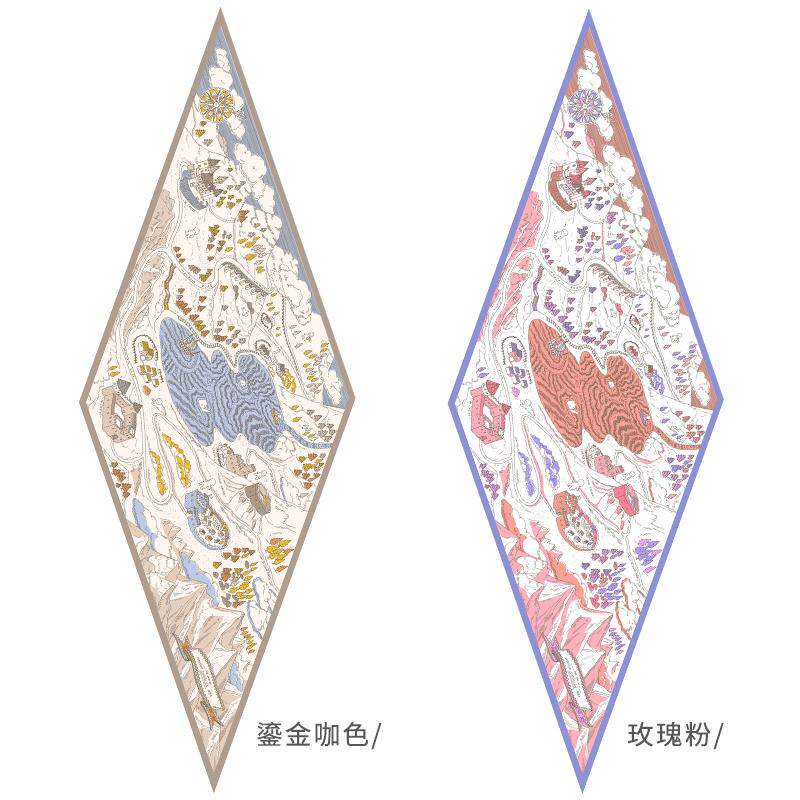 真丝长丝巾菱形双面围巾桑蚕丝《SHRMLLEN山脉地图》原创品牌丝巾