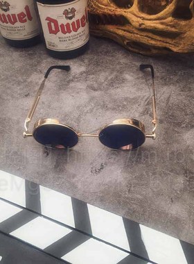 网红同款圆框弹簧腿反光个性墨镜