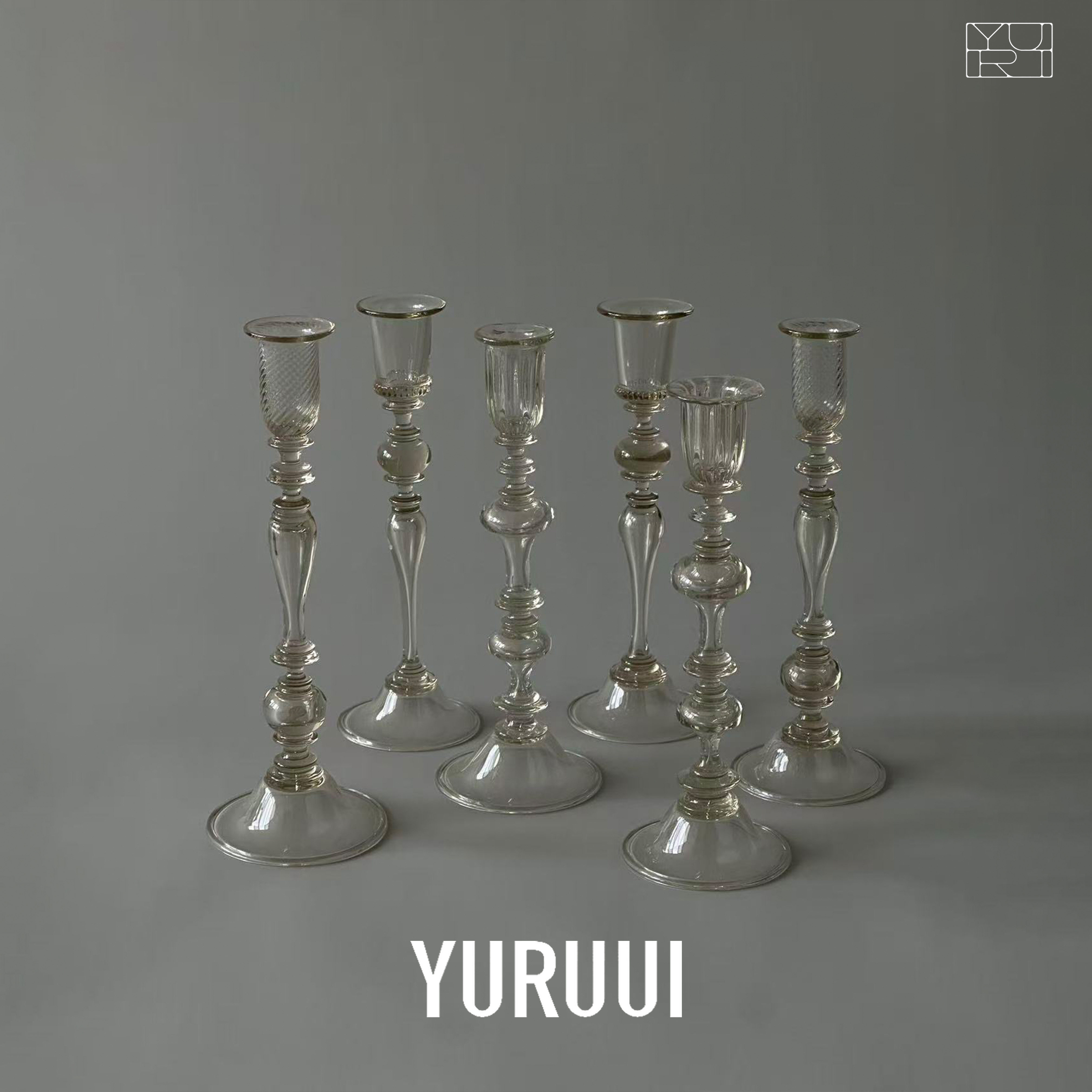[YURUUI设计师]捷克STEPANEK GLASS 古典手工烟灰色玻璃烛台