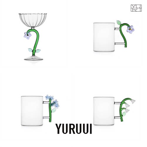 [YURUUI设计师]意大利进口高硼硅玻璃耐热植物园小花花马克甜品杯