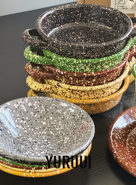 [YURUUI设计师]韩国EDING泼墨搪瓷双耳小碗酸奶碗烤碗韩系餐具