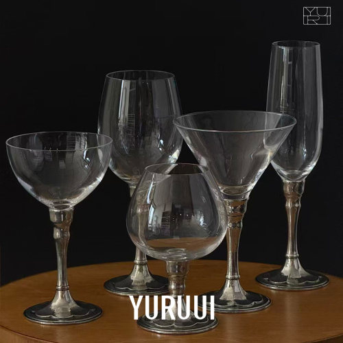 [YURUUI设计师]意大利Valpeltro手工锡器玻璃酒杯水果碗托盘