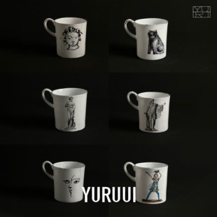 [YURUUI设计师]法国CARRON PARIS手绘黑陶瓷马克杯潦草小人猫猫