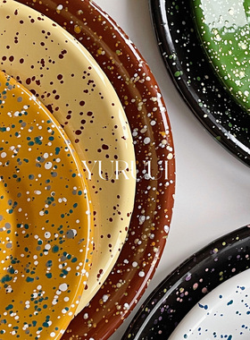 [YURUUI设计师]韩国Eding彩色泼墨搪瓷沙拉盘晚餐盘餐具珐琅彩