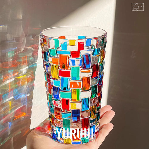 [YURUUI设计师]意大利进口ZECCHIN全手绘彩色条纹水晶手工玻璃杯