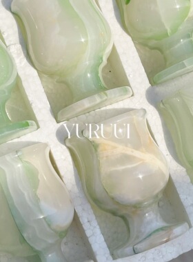 [YURUUI设计师]巴基斯坦天然玉石苹果绿色小酒杯摆件个性家居杯子