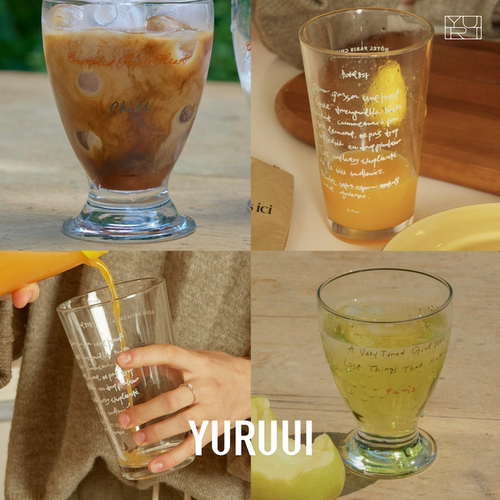 [YURUUI设计师]韩国Hotel 827字母印花夏日玻璃杯饮料牛奶果汁杯