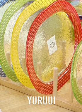 [YURUUI设计师]韩国Eding彩色玻璃椭圆餐盘酸奶碗晚餐盘餐具