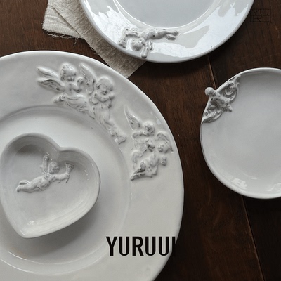 黑色陶土天使浮雕系列餐具餐盘