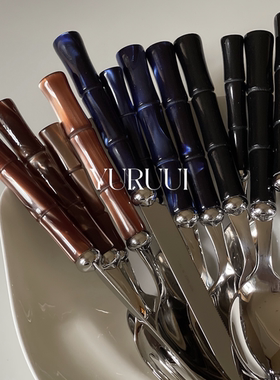 [YURUUI设计师]意大利Rivadossi棕色黑色蓝色竹节刀叉勺西餐餐具
