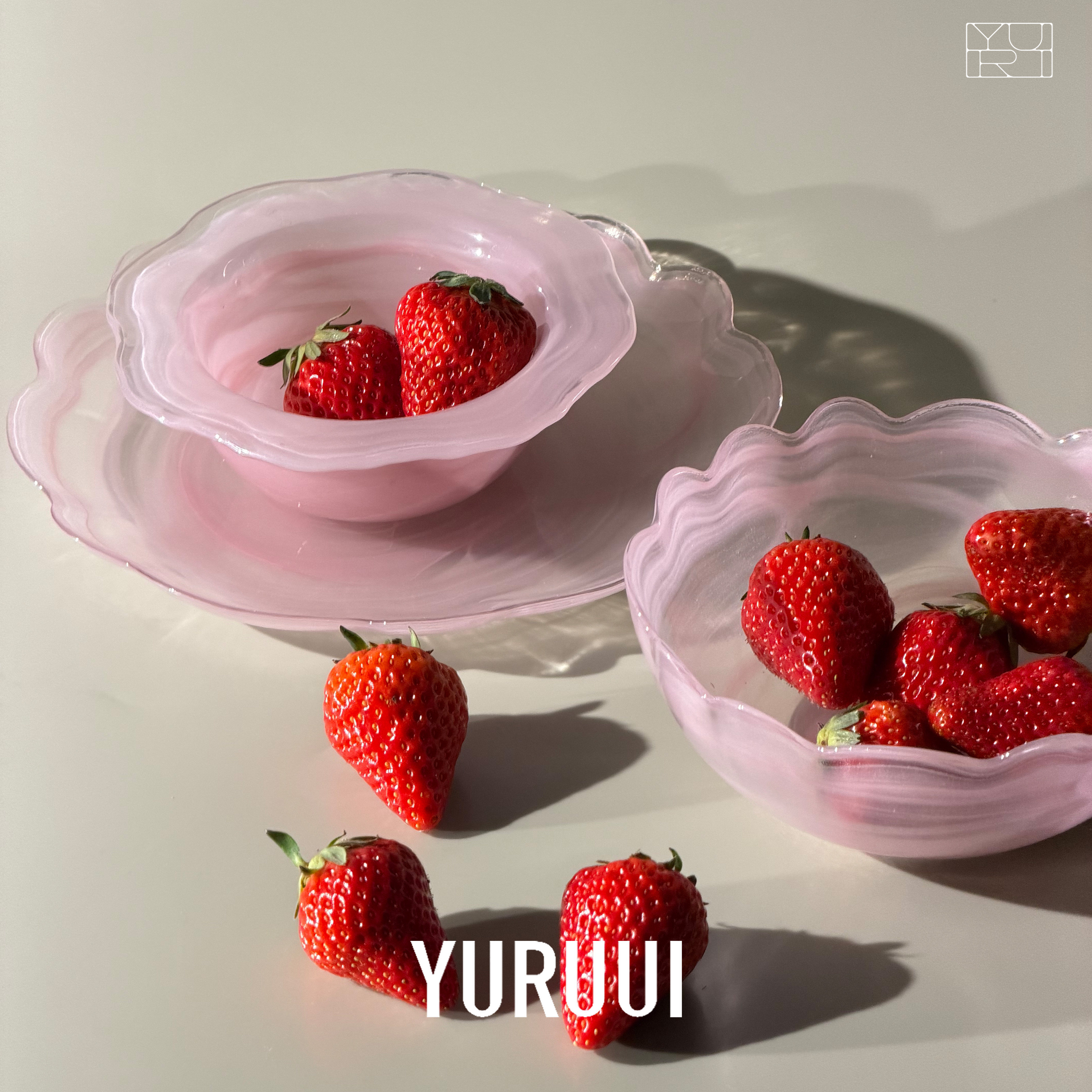 [YURUUI设计师]土耳其云雾玻璃樱花系列粉色花朵玻璃碗盘水果碗盘