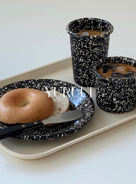 [YURUUI设计师]韩国Eding黑白星空系列泼墨搪瓷马克杯餐盘酸奶碗