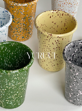 [YURUUI设计师]韩国Eding彩色泼墨搪瓷手握杯家用热水杯冷饮杯