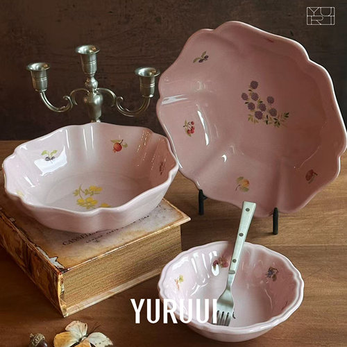 [YURUUI设计师]意大利Tapi粉色水果多多陶瓷餐盘沙拉盘碗盘套组