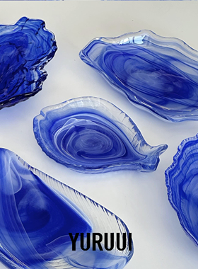 [YURUUI设计师]土耳其进口蔚蓝湖泊雪花石Alabaster云雾玻璃盘碗