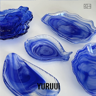 [YURUUI设计师]土耳其进口蔚蓝湖泊雪花石Alabaster云雾玻璃盘碗