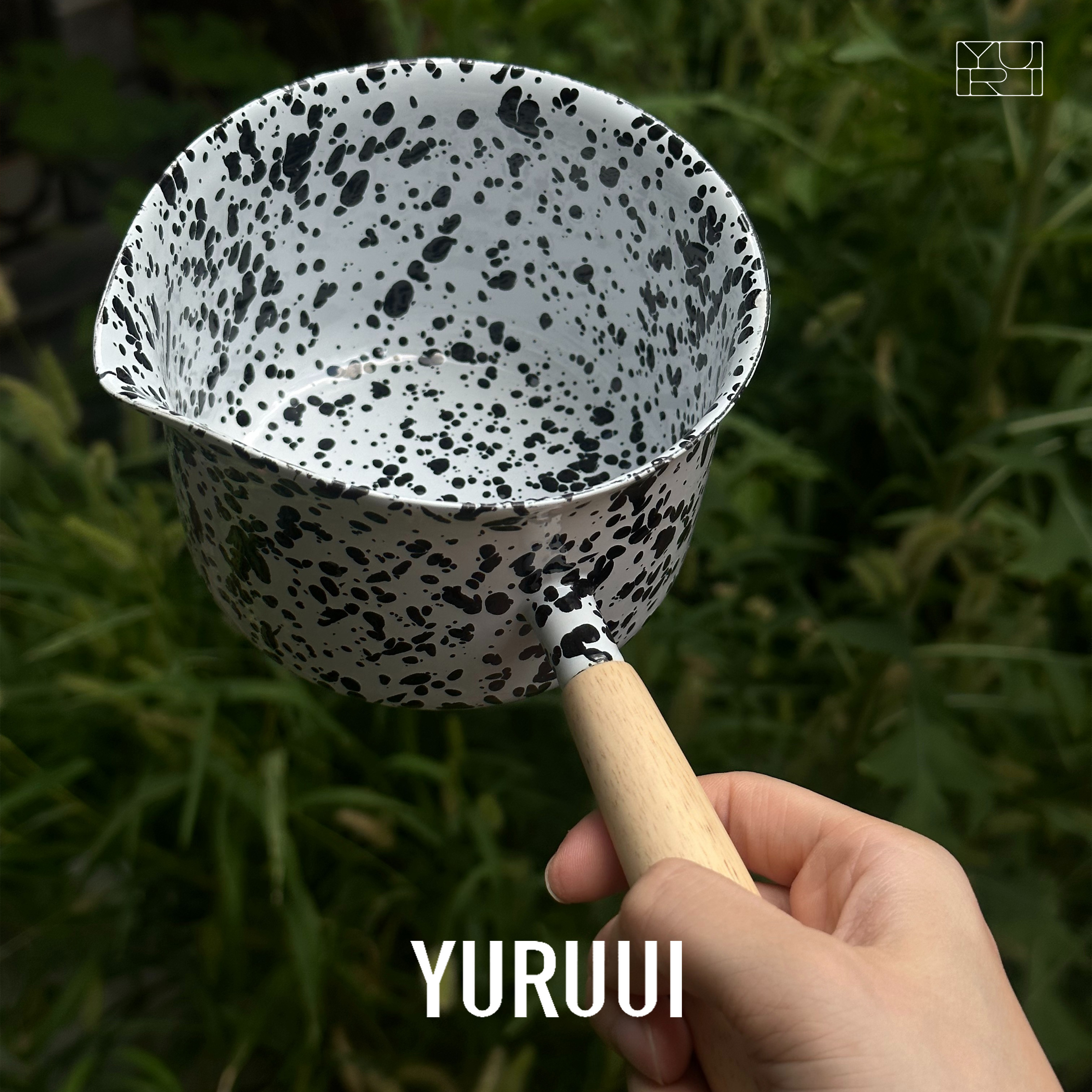 [YURUUI设计师]美国Crow Canyon泼墨搪瓷黑白小奶锅