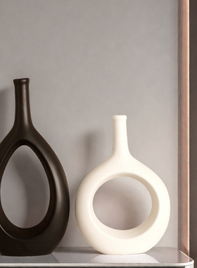 景德镇陶瓷手工黑白简约花瓶摆件