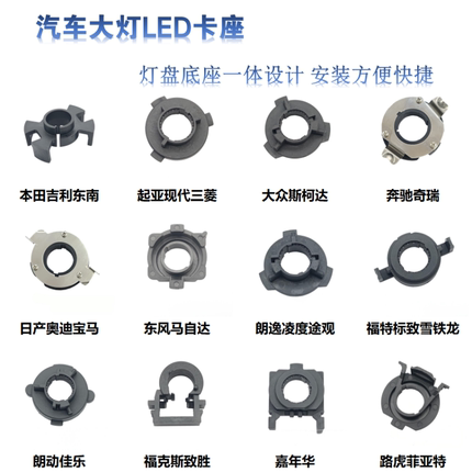 汽车LED大灯固定卡扣H1H7灯泡远近光灯盘卡座一体设计安装方便