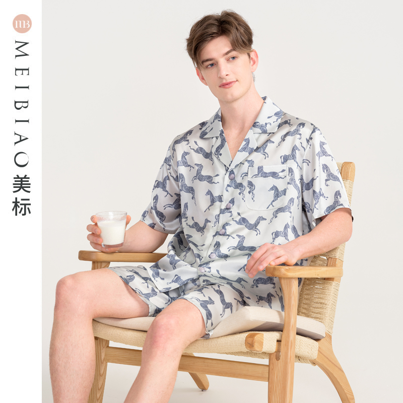 美标时尚重磅100%桑蚕丝家居服男