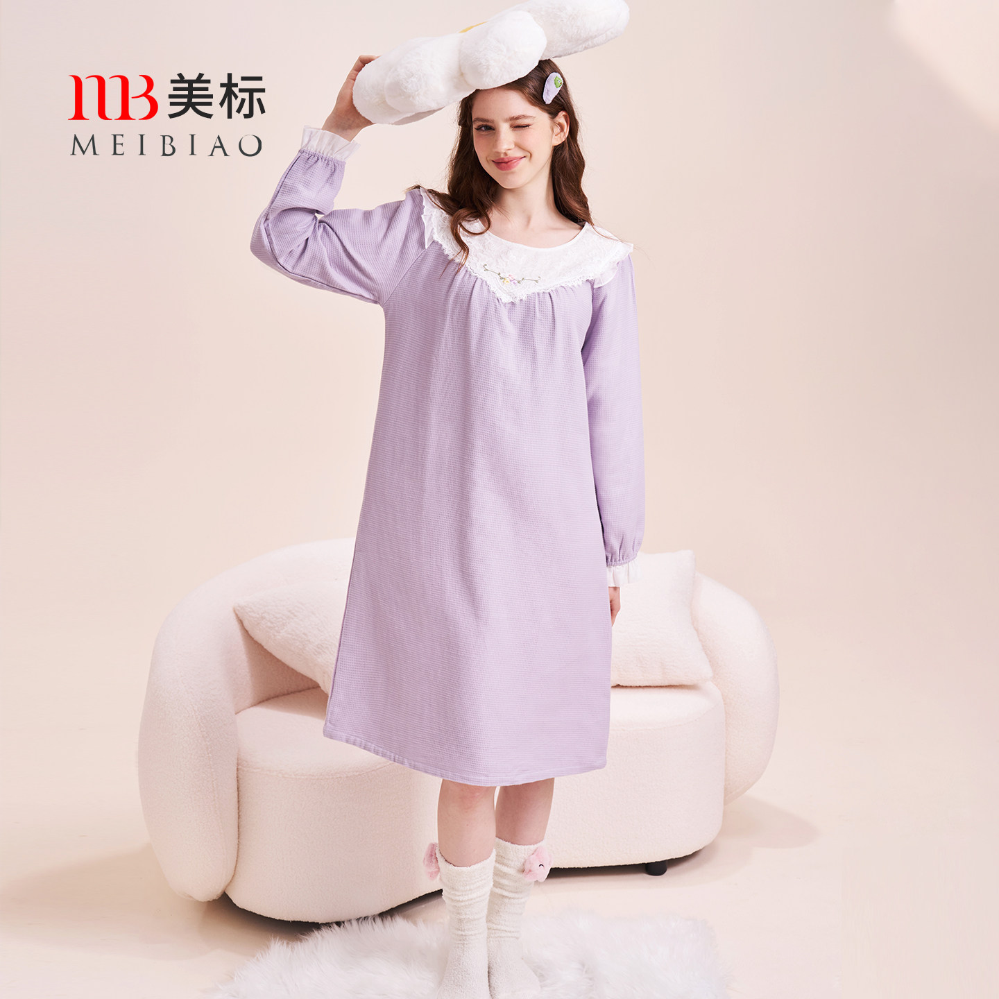 美标宫廷风长袖全棉家居服春秋女