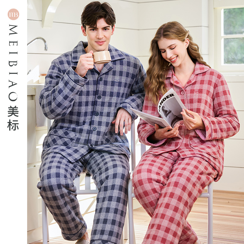 美标保暖三层加厚夹棉睡衣女冬季
