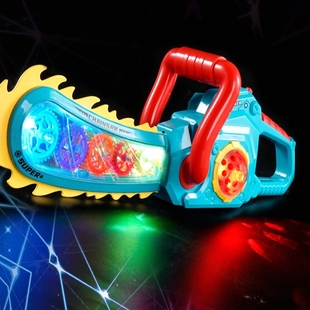 熊出没电锯玩具儿童男孩光头强声光透明齿轮可动仿真伐木电动锯子