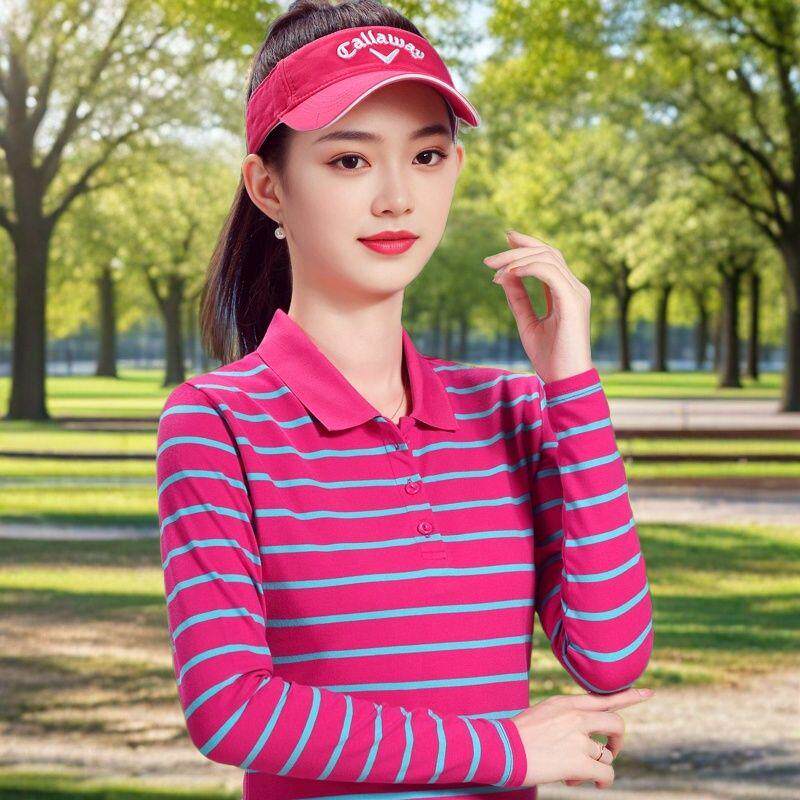 新奇鼠有领子t恤保罗衫运动条纹长袖体恤衫中年翻领polo衫女秋装