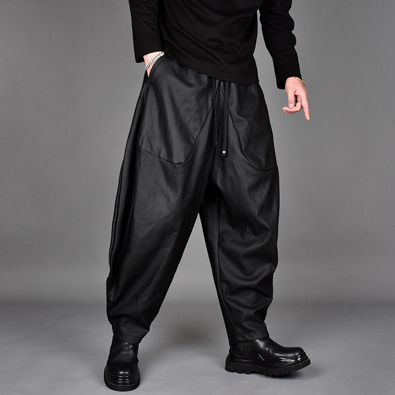 2025秋季新款暗黑宽松大码小脚休闲哈伦裤潮牌男发型师哑光PU皮裤,男装,皮裤,淘宝优惠券,粉丝福利购,淘宝优惠卷