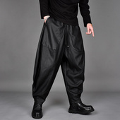 新款 暗黑宽松大码 小脚休闲哈伦裤 2025秋季 潮牌男发型师哑光PU皮裤