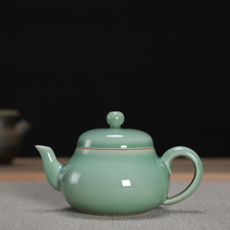 青瓷 吴国峰全手工弟窑梅子青茶壶小号功夫茶具中式陶瓷单壶 陶瓷