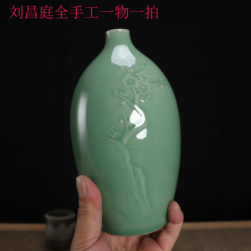 龙泉市青瓷刘昌庭全手工弟窑花瓶