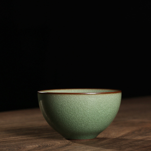 龙泉市青瓷哥窑紫金胎冰裂纹鱼籽纹百圾碎鸡心功夫茶杯王文手工杯