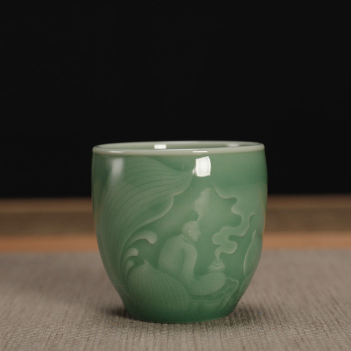 全手工梅子青茶杯陶瓷大号