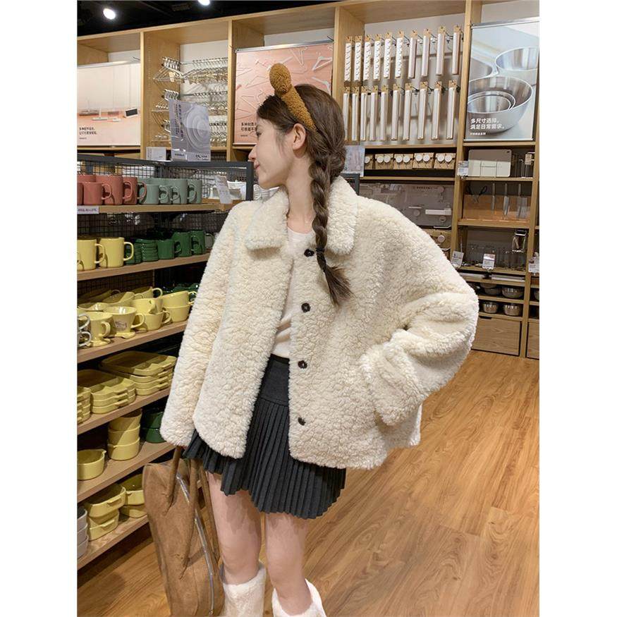 白色羊羔毛外套女短款秋冬皮毛一体廓形显瘦百搭奶fufu毛毛羊羔绒,个性定制/设计服务/DIY,棉服工装,淘宝优惠券,粉丝福利购,淘宝优惠卷