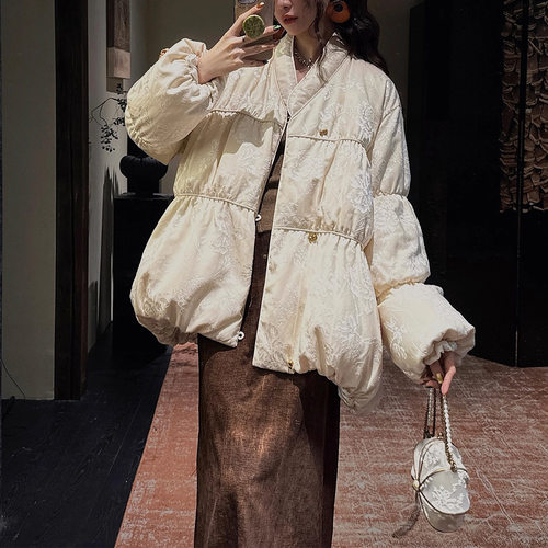 【楼外楼】新中式织金烂花苞羽绒服女款冬季中长款国风宽松外套女