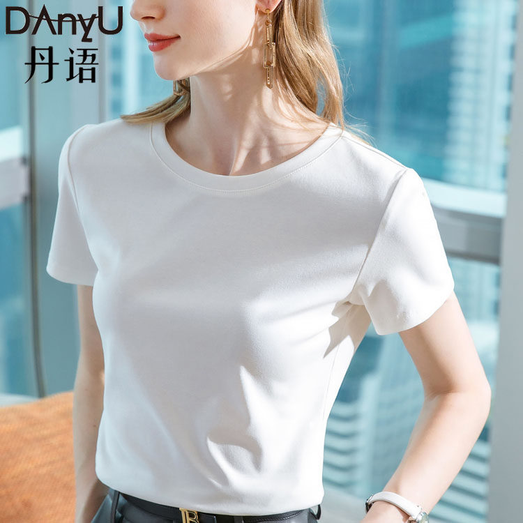 丹语纯棉短袖t恤女2025夏季新款女装圆领体恤基础打底衫宽松上衣