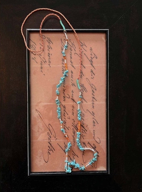 度假长项链叠戴手作编织长款碎绿松石项链搭橘锆石异域风情