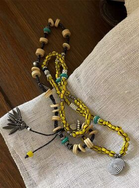 世界风手工长串珠长款多圈项链复古串珠项链