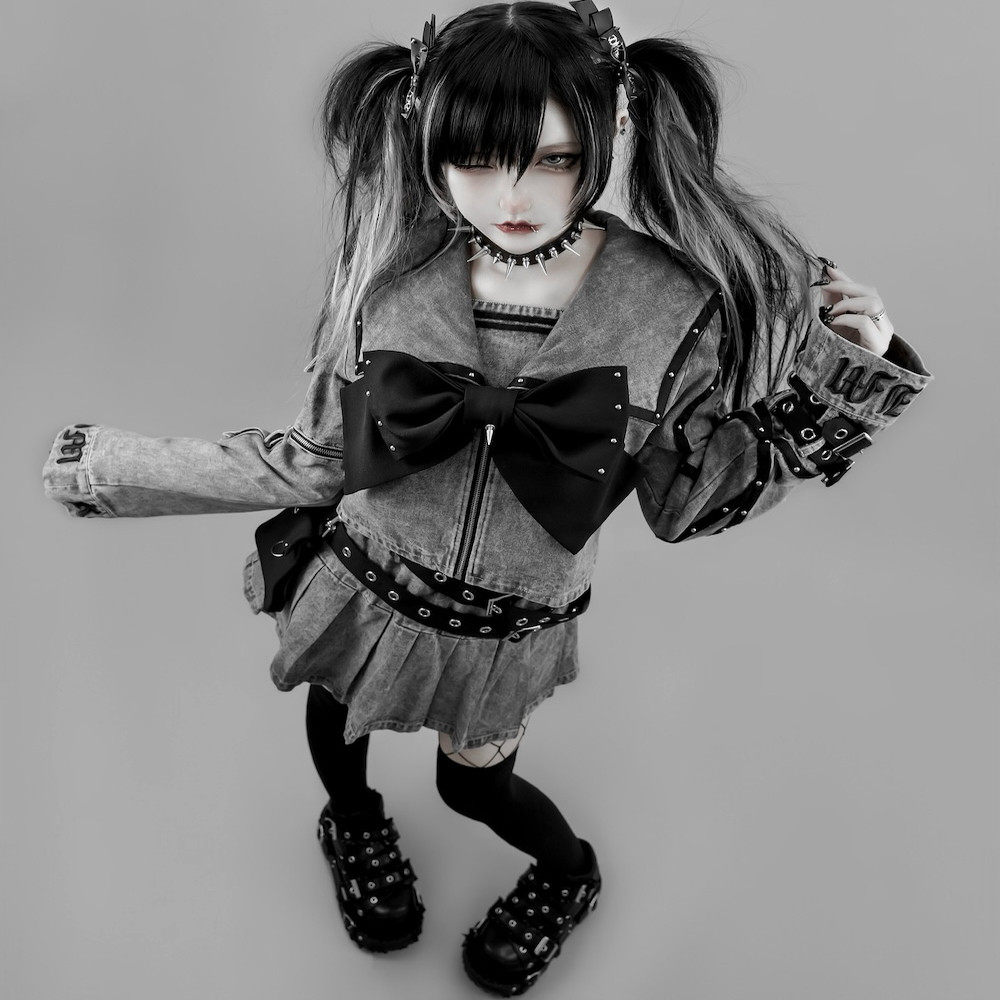 D. 日系原宿风 拼色蝴蝶结 哥特式圆环铆钉 牛仔夹克外套半裙套装,女装/女士精品,时尚套装,淘宝优惠券,粉丝福利购,淘宝优惠卷