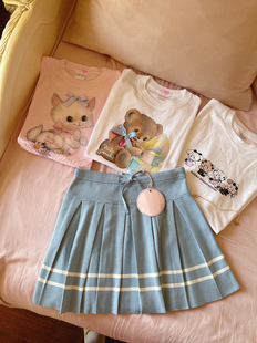 独+ K. 洋气青春范 条纹装饰 松紧宽腰封 系带蝴蝶结 百褶半身裙