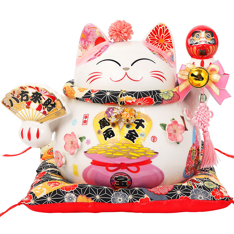 吉善缘 陶瓷招财猫摆件 收银台家居发财存钱罐店铺头开业礼品0447